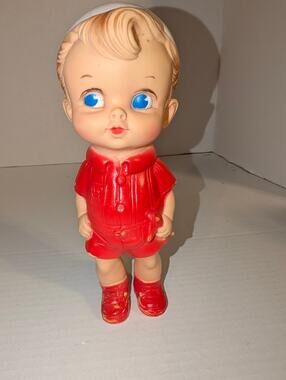 Vintage 1958 Edward Mobley Boy Doll Squeaky Toy Arrow Rubber Hat